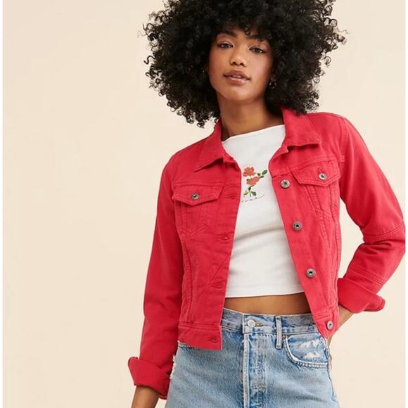 Free People Jackets & Blazers - FREE PEOPLE Rumors Denim Jacket Strawberry Spritz Red Size XS NWT New
